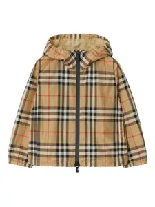 Клетчатая куртка с капюшоном BURBERRY KIDS, коричневый