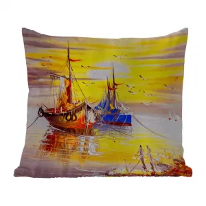 Подушка для улицы - Живопись - Лодка - Вода - Масляная краска - 40x40 см - Устойчива к погодным условиям - Подушка для отдыха - Подушка - Для интерьера - Обивка с рисунком MuchoWow