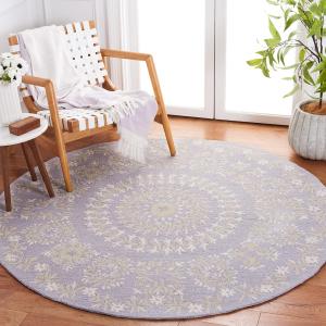 Ковер SAFAVIEH, 183 x 183 см, Empire Collection, Grey & Green, ручной работы, медальон, шерсть, идеален для помещений с высокой проходимостью в гостиной, спальне (EM826F)