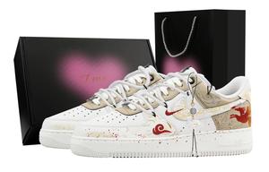 Nike Кроссовки Air Force 1 Galloping Mountains And Rivers, Heart Box Leather, дышащие, низкие, для скейтбординга, мужские, цвет ecru