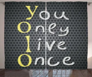 Штора ABAKUHAUS YOLO в деревенском стиле, слоган Современная свобода, штора для спальни из тесьмы со сборками, петлями и крючками, 280 x 245 см, цвет: антрацитовый, серый, желтый Abakuhaus