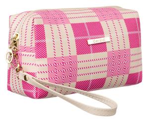 Женская косметичка из синтетического материала Cavaldi дорожная косметичка в клетку на шнурке, розовая ROVICKY