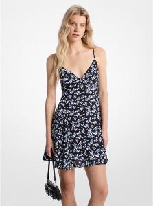 Мини-Платье из крепа с цветочным принтом и заклепками Michael Kors, синий
