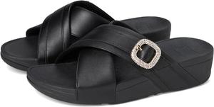 Сандалии FitFlop Lulu Crystal-Buckle Leather Cross Slides, черный