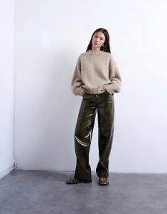 Вязаный джемпер Topshop из шерстяной смеси с пушистым открытым швом, овсяного цвета