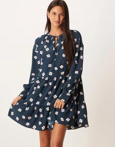 Гламурное мини-платье-футляр с узором цвета тёмно-синего гибискуса