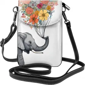 Маленькая сумочка для телефона с принтом в виде слона и цветов, сумка через плечо с магнитной застежкой и отделениями для карт, из искусственной кожи Ultra Fiber.