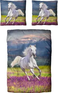 Постельное белье Dream Castle Renforcé - Horse Grey Heath 135 x 200 см, белый, лошадь, серый, вересковый пейзаж Traumschloss