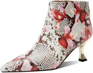 Женские ботильоны TinaCus с молнией на щиколотке из натуральной кожи с тиснением, ручной работы, средней высоты каблук, с заостренным носком, Floral
