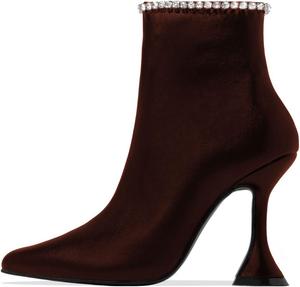 Женские ботильоны YDN с высоким каблуком, заостренным носком и молнией, блестящие с камнями, праздничные туфли, размеры 4-15 US, Maroon