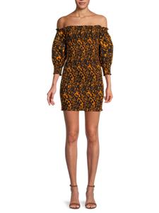 Мини-платье с открытыми плечами и принтом в сборку Third Form, цвет Orange Black