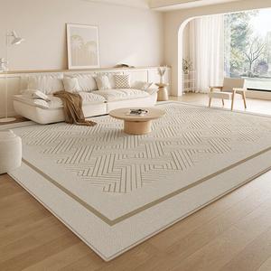 Budis Ковер 200х400 см для гостиной/спальни в китайском стиле, кремовый, водоотталкивающий, моющийся, с высоким ворсом