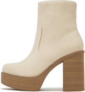 Женские ботильоны на высоком массивном каблуке с платформой, с круглым носком и боковыми молниями, для вечеринок, шопинга и повседневной носки, размеры 4-16 US Wo wagas, Beige