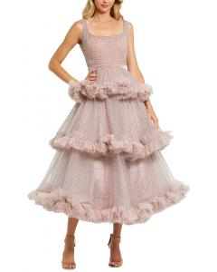 Платье с рюшами Mac Duggal Dot Net, розовый