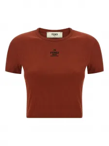 Топ в рубчик с вышивкой логотипа Fendi, коричневый