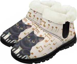 Зимние сапожки для малышей, теплые снежные ботинки, уютные пушистые детские ботильоны, уличная модная обувь для мальчиков и девочек Chririnla, Musical Note Black Cat