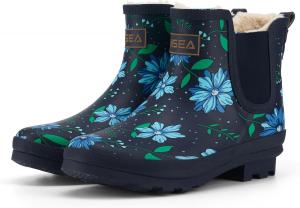Водонепроницаемые плюшевые резиновые ботинки HISEA для женщин, ботильоны Челси для женщин, женские короткие зимние и весенние ботинки для сада и улицы, Blue Flower
