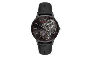 EMPORIO ARMANI Часы Wrist Watch Mechanical Movement Genuine Leather Strap 43mm Black Dial Men's Watch, Black Dial