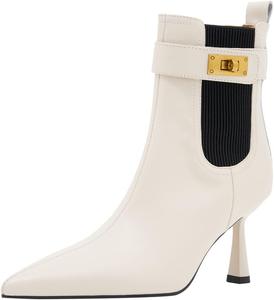 Женские ботильоны TinaCus из натуральной кожи ручной работы с эластичной вставкой, заостренным носком, средним каблуком-стилето и пряжкой на щиколотке, Beige