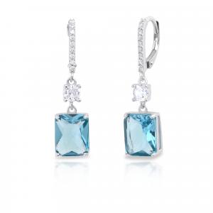 Серьги из стерлингового серебра с изумрудной огранкой, 8x10 мм, имитацией аквамарина и белого топаза Maxcolor, синий