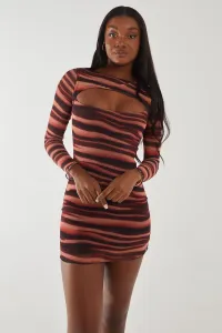 Мини-платье из сетчатой ​​ткани с эффектом омбре и принтом зебры Pink Vanilla, оранжевый