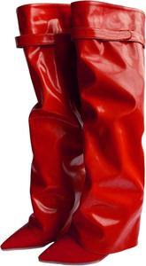 Frankie Hsu Фрэнки Хсу Дизайнер моды Современные сексуальные женские и мужские ботинки «Акула» Большой размер Зеленая синтетическая кожа Босоножки на танкетке Сапоги до колена Каблук Длинные сапоги US4-14