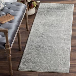 Ковер-дорожка SAFAVIEH, 67 x 275 см, Evoke Collection Silver / Ivory EVK270Z в стиле shabby chic, потертый, без ворса, для гостиной, прихожей, фойе, коридора, спальни