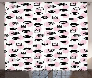 Штора ABAKUHAUS Love Rustic, нарисованная кистью, как глаза и губы, универсальная ленточная штора для гостиной с петлями и крючками, 280 x 225 см, цвет розово-коксовый серый Abakuhaus