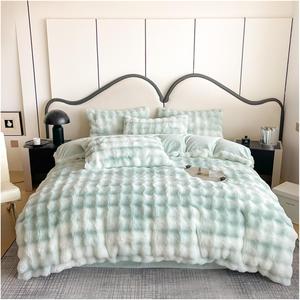 UOIO Комплект постельного белья UOIO зимний градиентный розово-серо-фиолетовый искусственный кроличий мех вельветовая флисовая ткань Light Green
