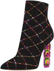 Женские ботильоны FSJ с острым носком, украшенные кристаллами и заклепками, на высоком каблуке, с боковой молнией, удобные модные короткие ботинки с шипами, размеры 4-15 US, Black-Studded