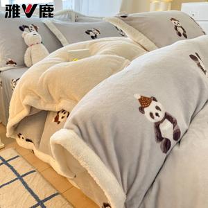 Yalu Комплект постельного белья из 4 предметов (простыня 200 см, пододеяльник 220х240 см), вельвет, утепленный, цвет Panda Baby