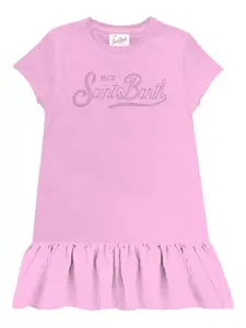 Платье с оборкой по подолу, украшенное стразами MC2 Saint Barth Kids, розовый