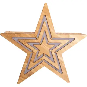 Светильник деко Звезда 1 шт. Теплый белый, фанера, 10x LED, батарейный отсек с включателем/выключателем и функцией таймера Näve, Natur