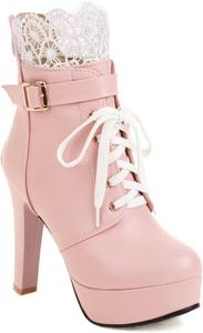 Женские массивные ботильоны на высоком каблуке с платформой, с шнуровкой и молнией, с круглым носком, для зимы и осени, короткие стильные ботинки JOEUSTY, Pink