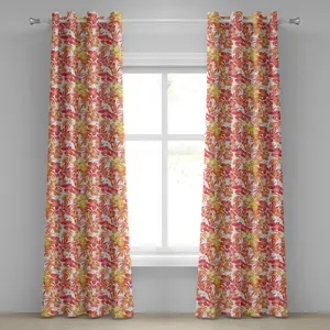 Шторы на люверсах ABAKUHAUS Джунгли, акварельное искусство, вдохновленное экзотической островной природой, цветы гибискуса, гавайские, декоративные двухпанельные шторы, 280 см x 245 см, ярко-красные и желтые