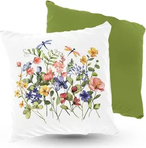 Подушка ПРЕМИУМ с полевыми цветами и стрекозами, 40х40 см, декоративная с наполнителем, для гостиной, спальни или в подарок, 5 шт. 5made