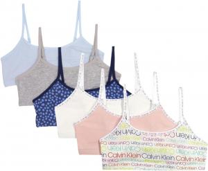 Хлопковый спортивный бюстгальтер-бралетт Calvin Klein для девочек с регулируемыми бретельками, упаковка из 2 шт., Crystal Pink / Navy Spots / Ck Multi