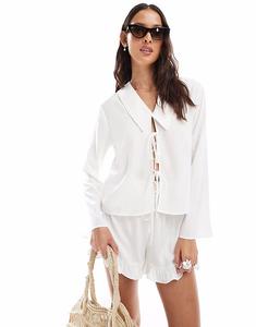 Белый топ с длинными рукавами и завязкой спереди Asos Design