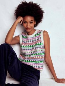 Топ Edie Fair Isle из шерстяной смеси с фруктовым принтом Boden, Ecru