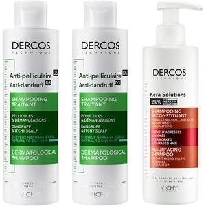 Шампунь для лечения перхоти Освежающий Очищающий для контроля жирности Vichy, three-piece set: зеленый logo shampoos 200ml*2+коричневый logo shampoos 250ml