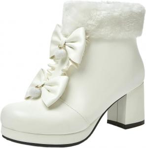 Женские ботильоны с низким каблуком 3 см, боковой молнией, платформой, для горничной, на щиколотке, модные Лолита, короткие ботинки-принцессы LYYSKY, White(3-16)