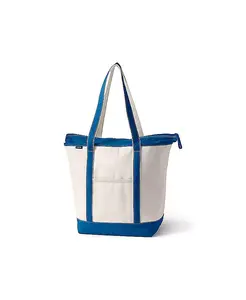 Большая натуральная холщовая сумка-шоппер с 5 карманами, молнией сверху и длинными ручками Lands' End, белый