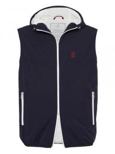 Жилет с капюшоном на молнии Brunello Cucinelli, синий