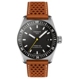 TISSOT Часы PR516 Series Automatic Mechanical Movement Unisex Watch 38mm Black Dial Stainless Steel Case Leather Strap, Black Dial