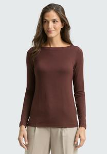 Топ TOM TAILOR SLIM FIT LANGARM MIT U-BOOT-AUSSCHNITT, Dark Pecan Brown/Dark Brown