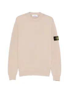 Свитер с круглым вырезом и нашивкой-логотипом Stone Island, бежевый