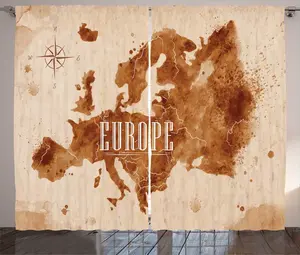 Шторы ABAKUHAUS Europa Rustic, компас для картографии и картографии, универсальные ленточные шторы для гостиной с петлями и крючками, 280 x 225 см, цвет корица, нежно-персиковый Abakuhaus