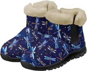 Женские зимние ботинки Jeiento Beauty Dragonfly с цветочным узором, пушистые, на щиколотку, для походов, с противоскользящей подошвой, Purple Dragonfly Galaxy