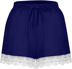 Льняные шорты JOAU для женщин, летние, повседневные, свободные, для отдыха, пляжные шорты, модные в 2024 году, шорты с эластичной резинкой на талии и завязками, Blue