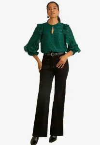 Блузка прямого кроя с круглым вырезом, длинными рукавами и оборками Love & Roses, Teal Blue